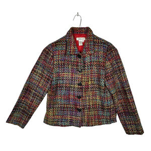 Coldwater Creek Basketweave Tweed Button-Front Blazer Jacket Size 8